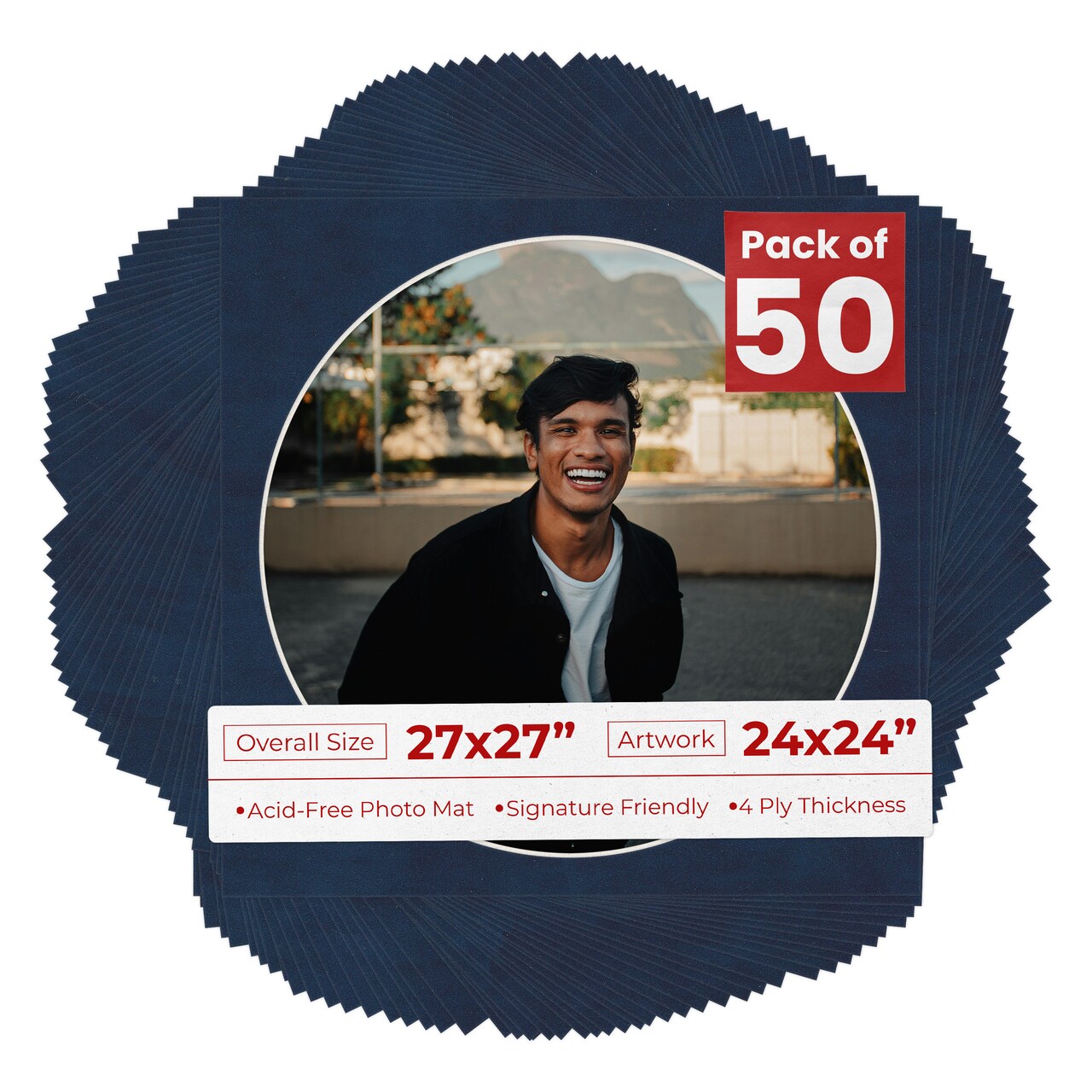 Navy Suede Mat Board for 27x27 Frames - Circle Opening for 24x24 Photos